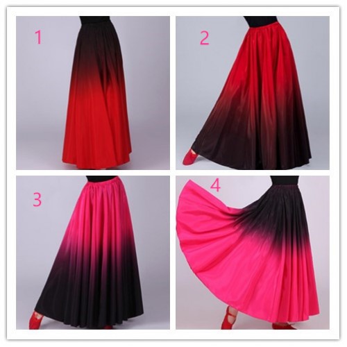  Gradient Color Flamenco Belly Dance Skirt Ladies Stage Performance Wear Red Chinese Traditional Dance Costumes long length skirts